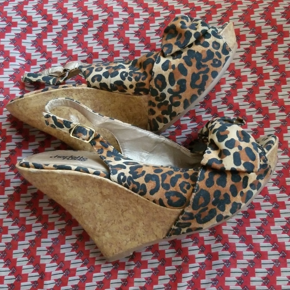 Leopard print wedge sandals